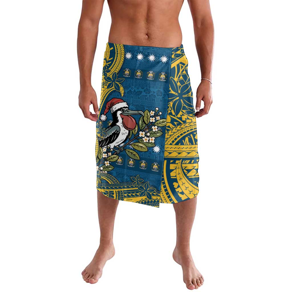 Nauru Christmas Lavalava Frigatebird Bird Santa Tribal Waves DT05 Deep Blue - Polynesian Pride
