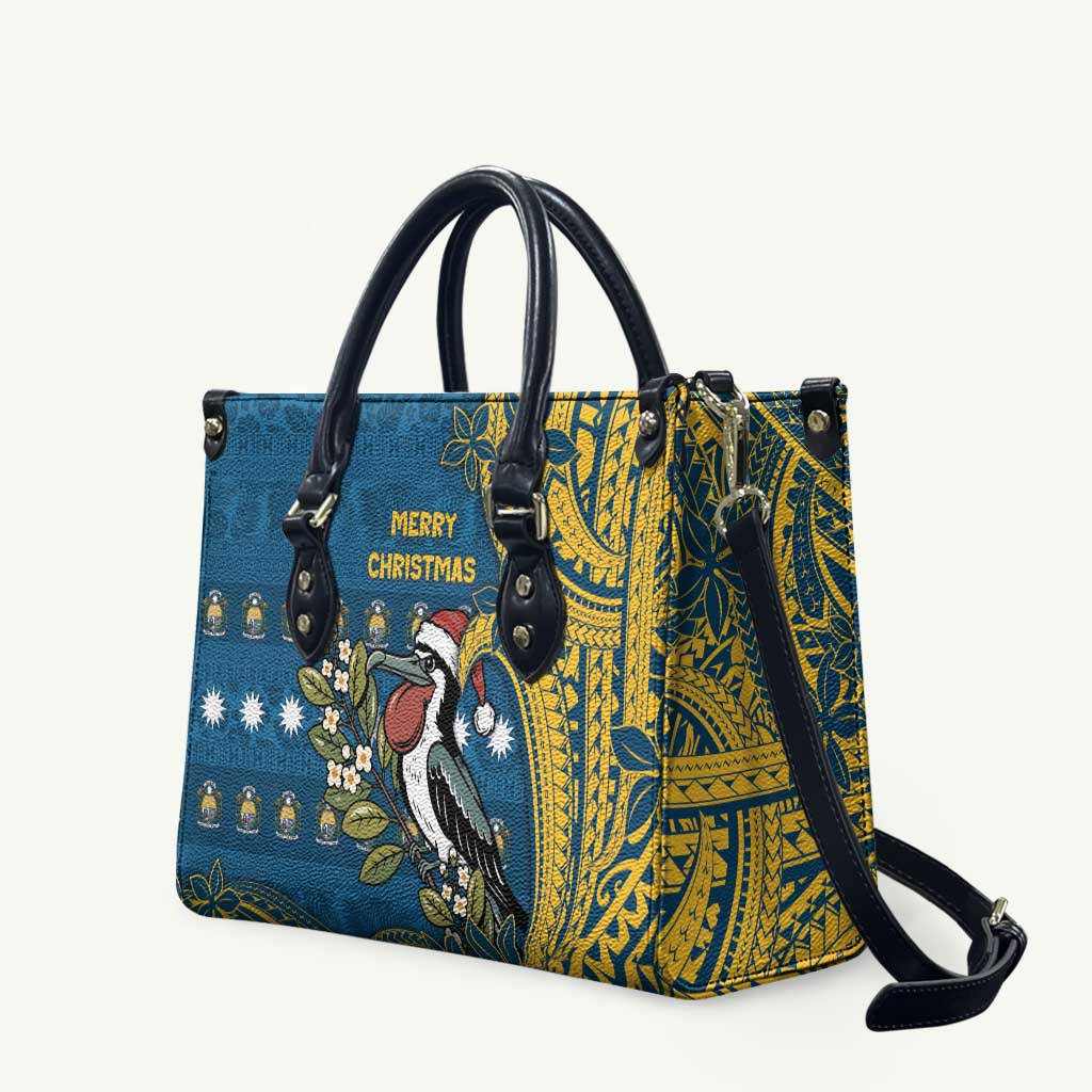 Nauru Christmas Leather Bag Frigatebird Bird Santa Tribal Waves DT05 Deep Blue - Polynesian Pride