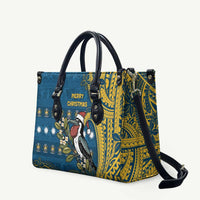 Nauru Christmas Leather Bag Frigatebird Bird Santa Tribal Waves DT05 Deep Blue - Polynesian Pride