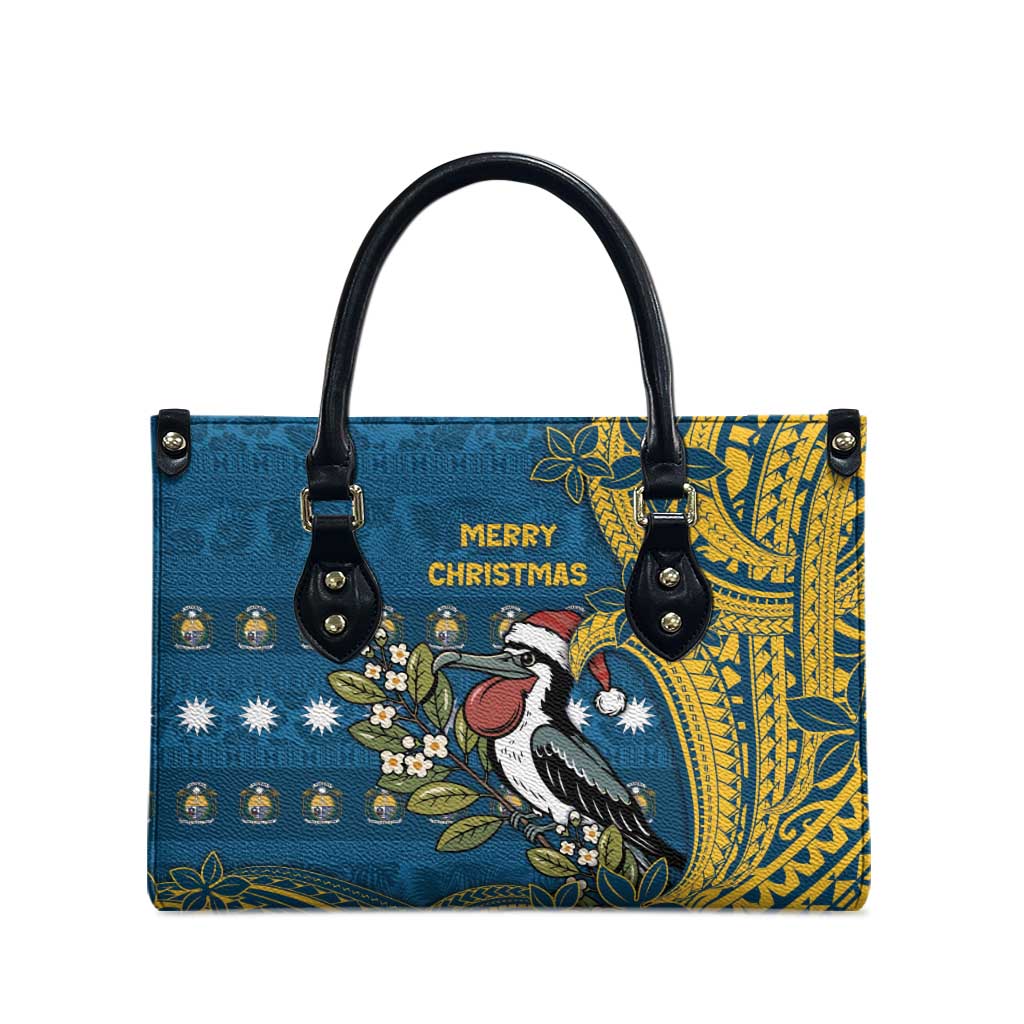 Nauru Christmas Leather Bag Frigatebird Bird Santa Tribal Waves DT05 - Polynesian Pride