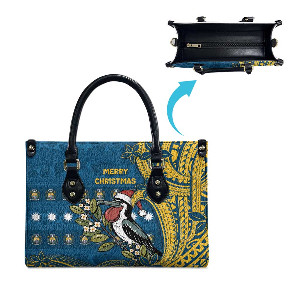 Nauru Christmas Leather Bag Frigatebird Bird Santa Tribal Waves DT05 - Polynesian Pride