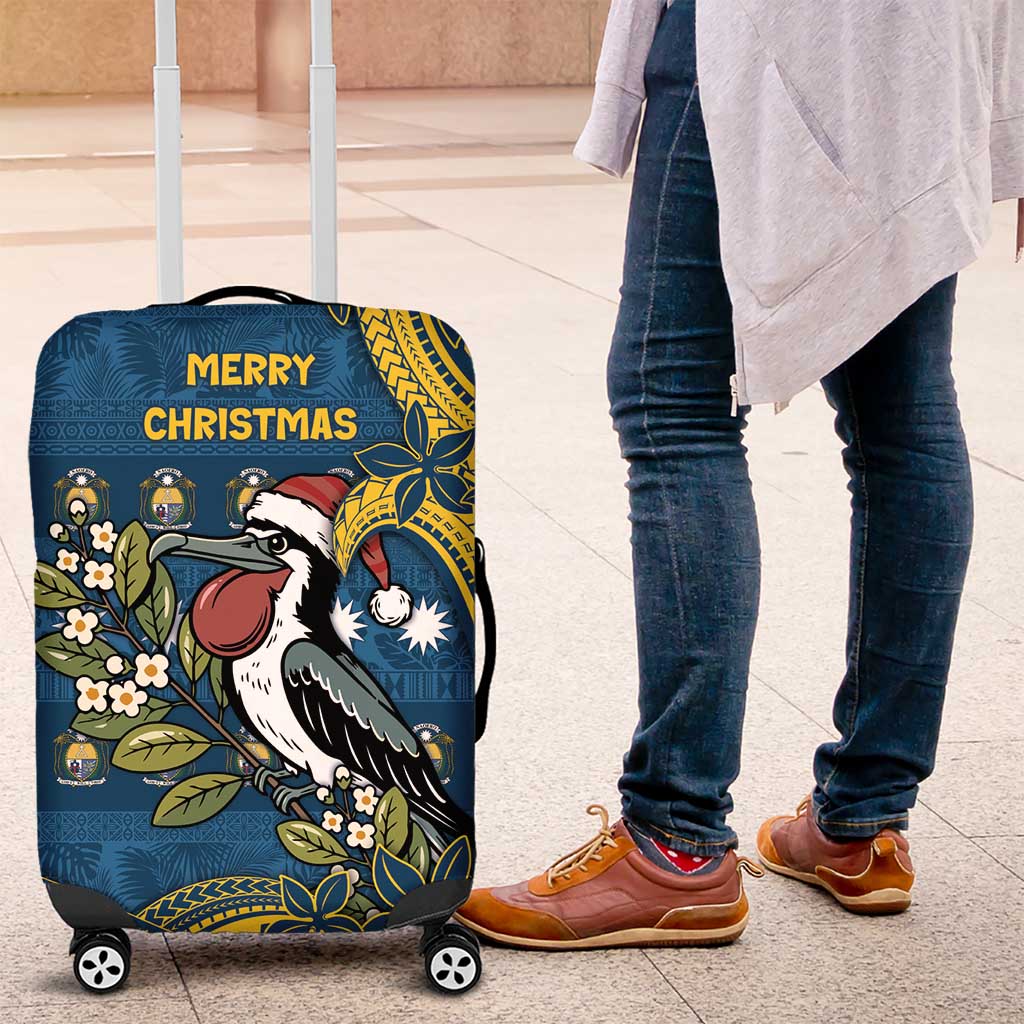 Nauru Christmas Luggage Cover Frigatebird Bird Santa Tribal Waves DT05 Deep Blue - Polynesian Pride