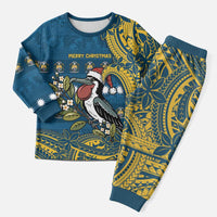 Nauru Christmas Pajama Set Frigatebird Bird Santa Tribal Waves DT05 Men Deep Blue - Polynesian Pride