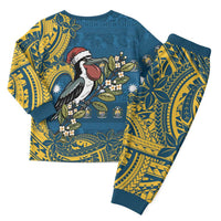 Nauru Christmas Pajama Set Frigatebird Bird Santa Tribal Waves DT05 - Polynesian Pride