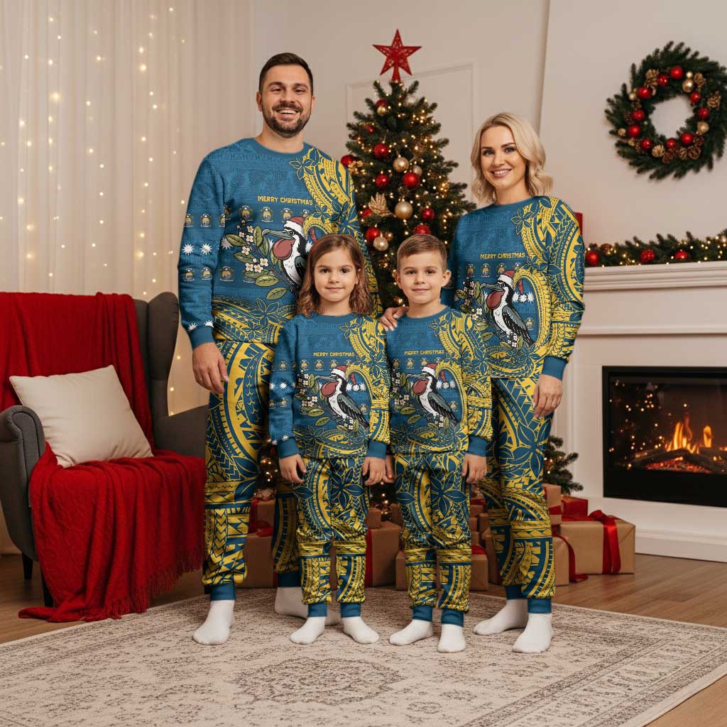 Nauru Christmas Pajama Set Frigatebird Bird Santa Tribal Waves DT05 - Polynesian Pride
