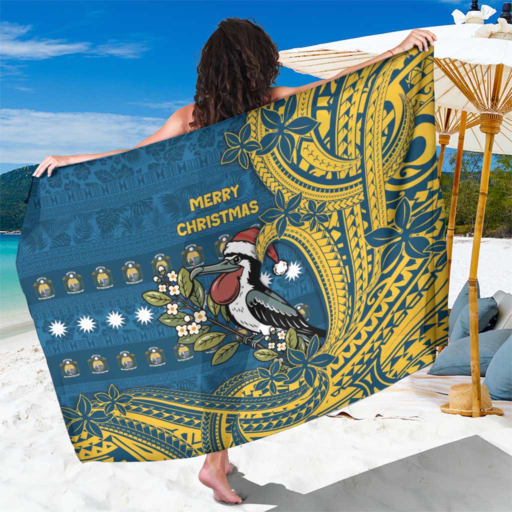 Nauru Christmas Sarong Frigatebird Bird Santa Tribal Waves DT05 One Size 44 x 66 inches Deep Blue - Polynesian Pride