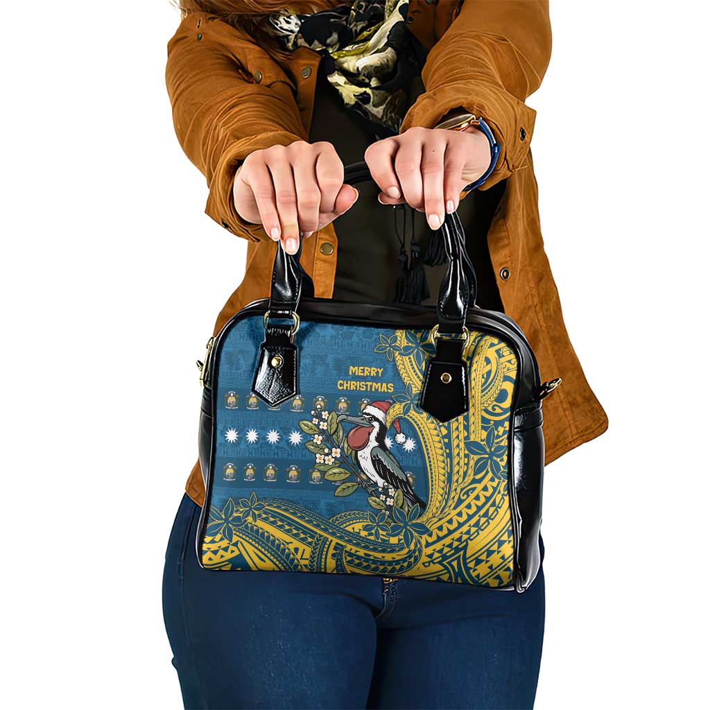 Nauru Christmas Shoulder Handbag Frigatebird Bird Santa Tribal Waves DT05 One Size Deep Blue - Polynesian Pride
