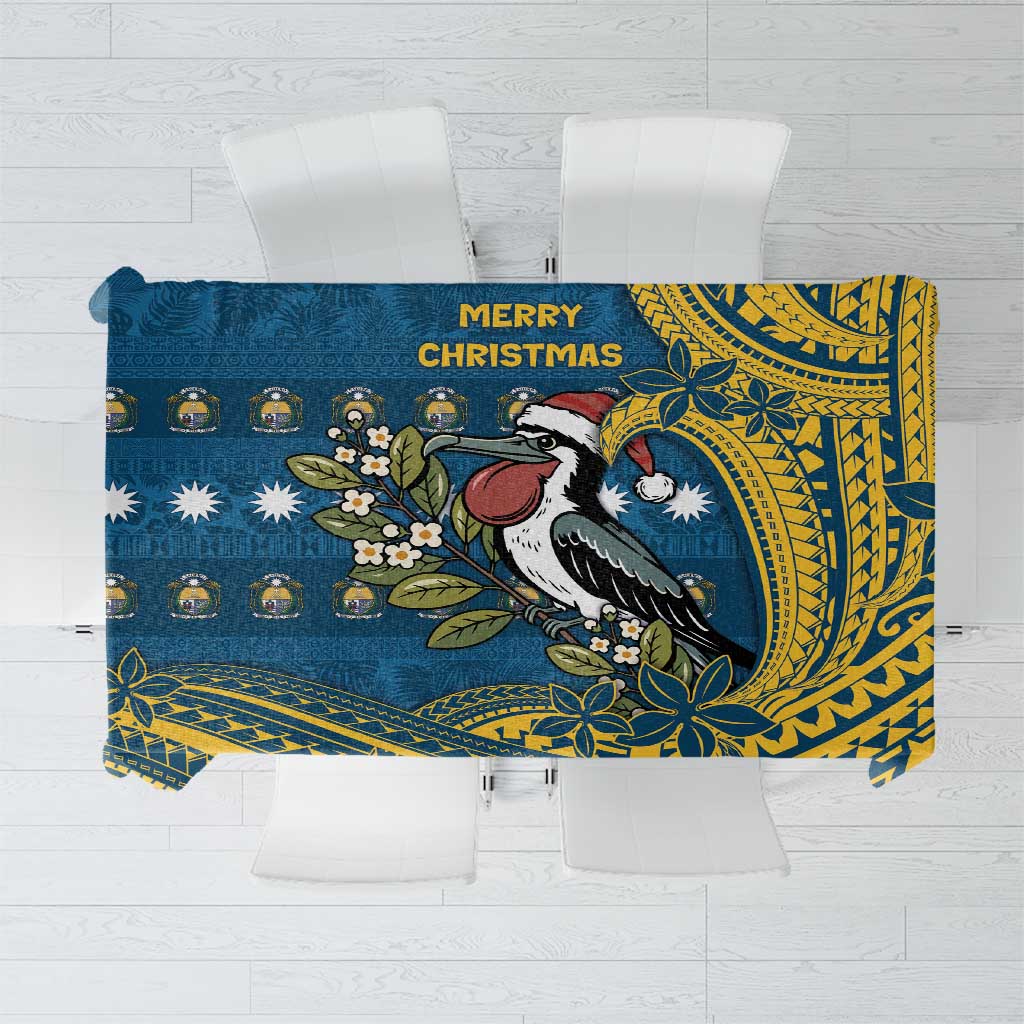 Nauru Christmas Tablecloth Frigatebird Bird Santa Tribal Waves DT05 Deep Blue - Polynesian Pride