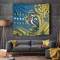 Nauru Christmas Tapestry Frigatebird Bird Santa Tribal Waves DT05 Deep Blue - Polynesian Pride