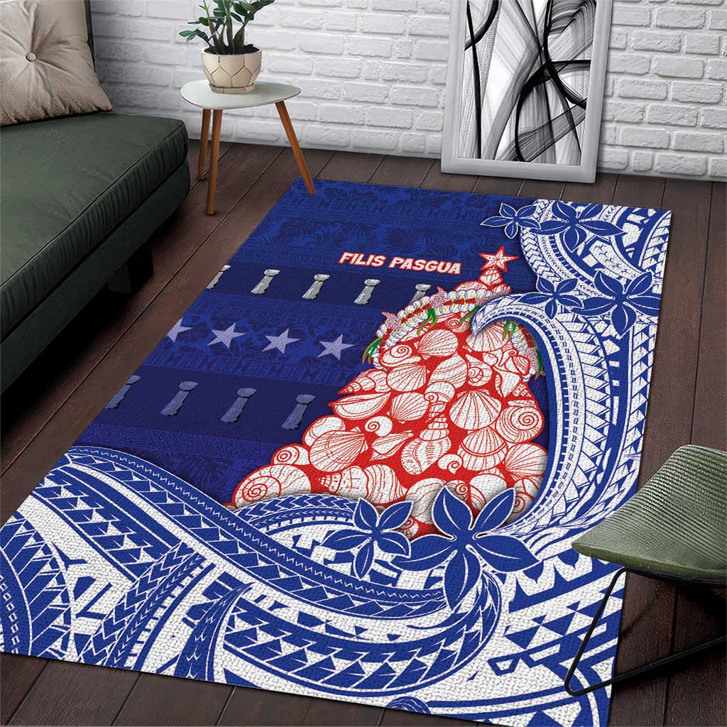 Northern Mariana Islands Christmas Area Rug Seashell Xmas Tree Tribal Waves DT05 Navy - Polynesian Pride