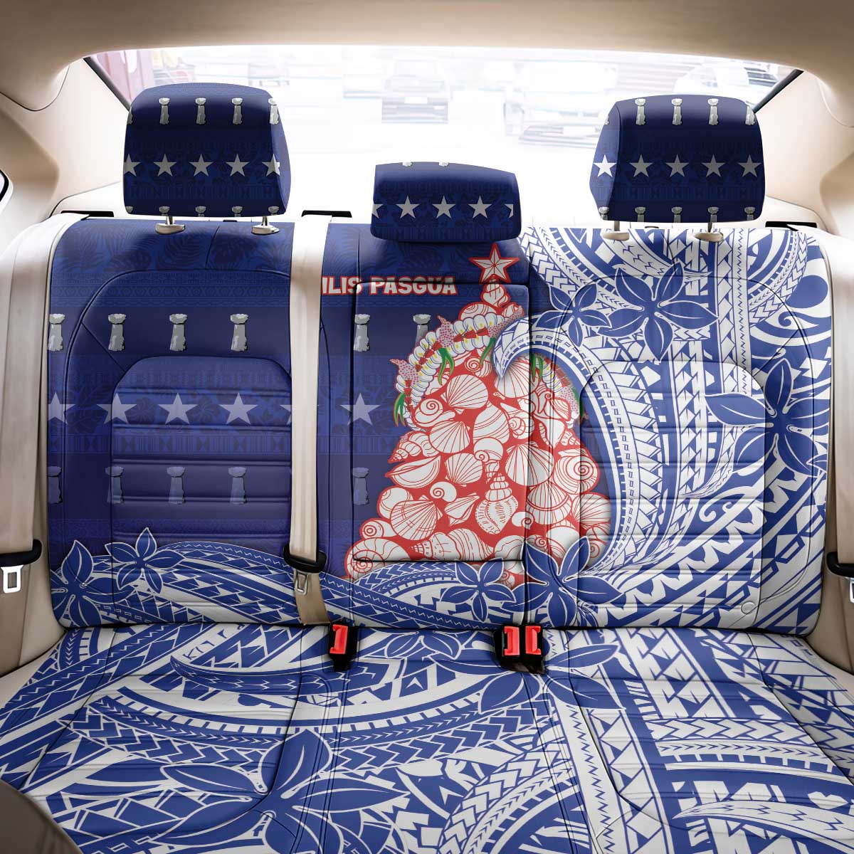 Northern Mariana Islands Christmas Back Car Seat Cover Seashell Xmas Tree Tribal Waves DT05 - Polynesian Pride
