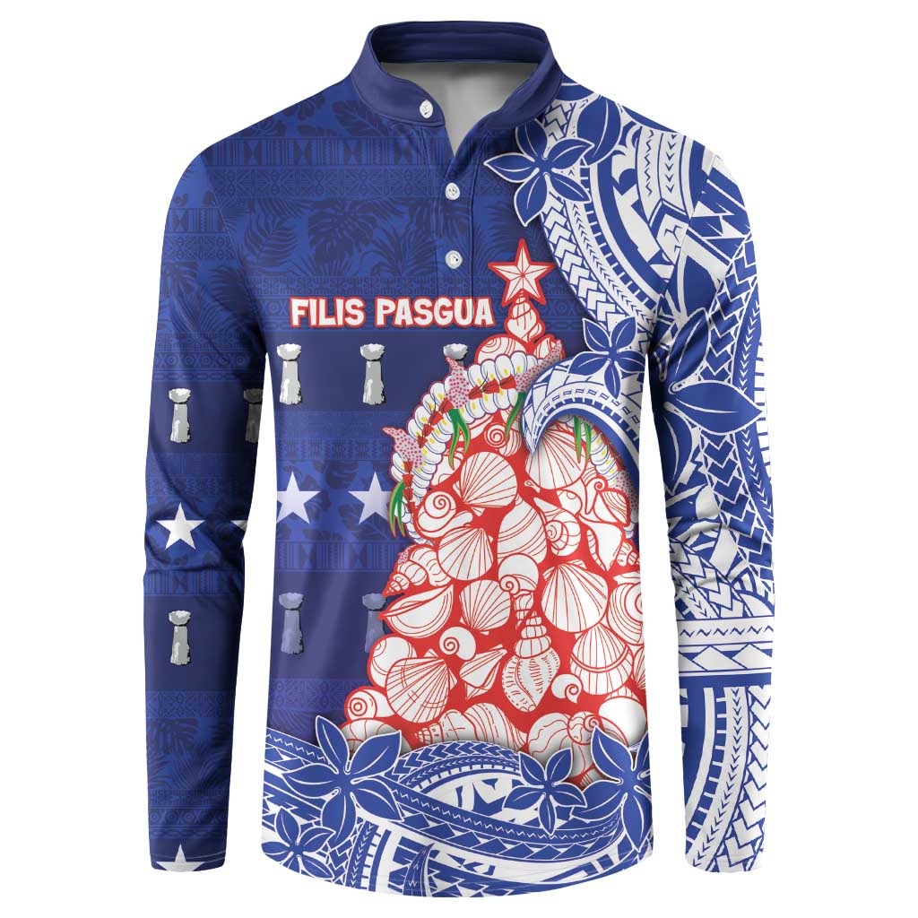 Northern Mariana Islands Christmas Button Sweatshirt Seashell Xmas Tree Tribal Waves DT05 Navy - Polynesian Pride