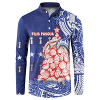 Northern Mariana Islands Christmas Button Sweatshirt Seashell Xmas Tree Tribal Waves DT05 Navy - Polynesian Pride