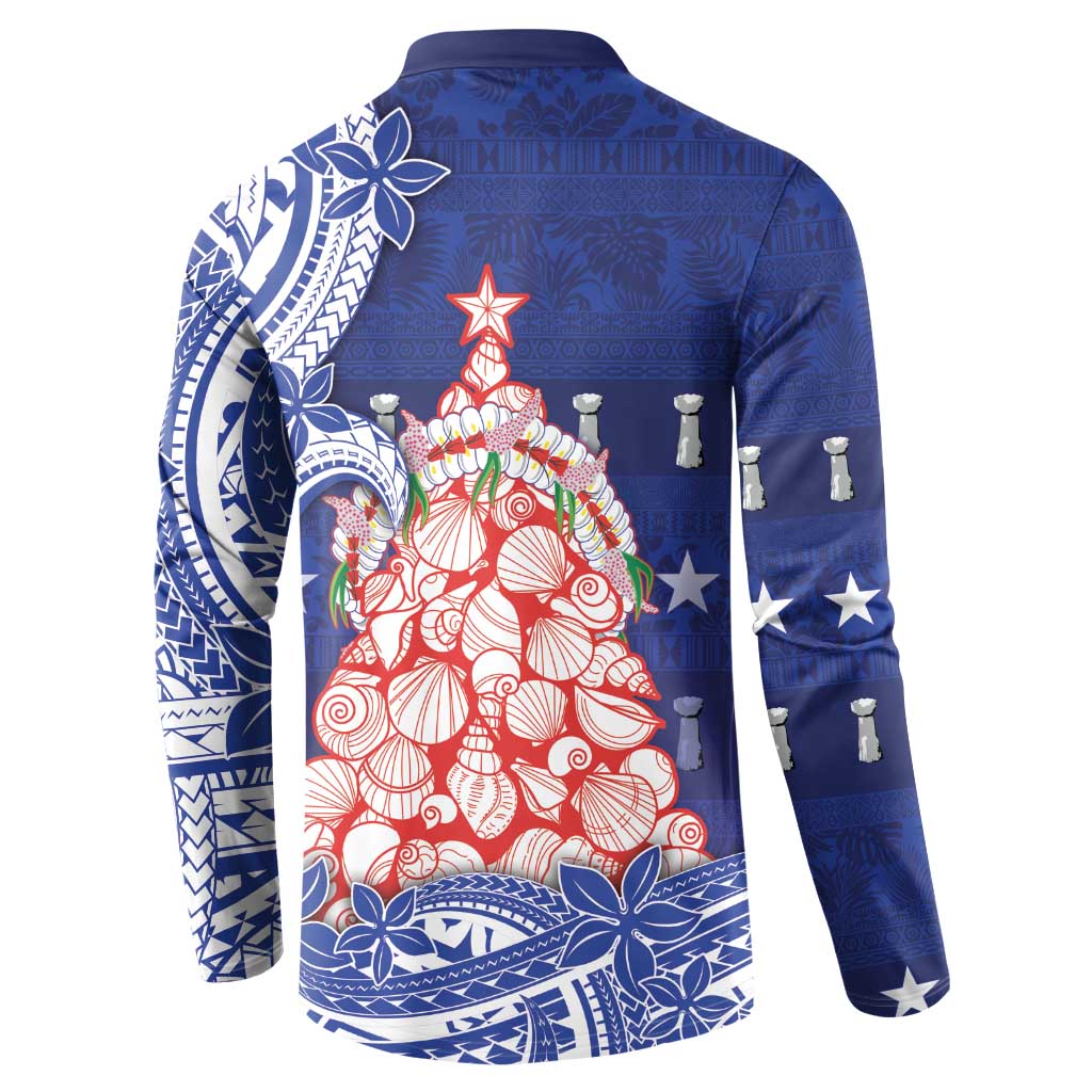Northern Mariana Islands Christmas Button Sweatshirt Seashell Xmas Tree Tribal Waves DT05 - Polynesian Pride
