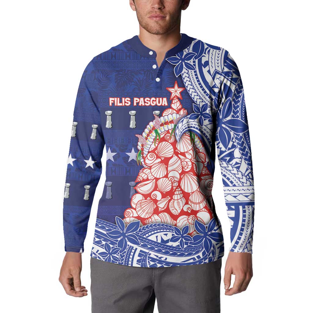 Northern Mariana Islands Christmas Button Sweatshirt Seashell Xmas Tree Tribal Waves DT05 - Polynesian Pride