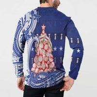 Northern Mariana Islands Christmas Button Sweatshirt Seashell Xmas Tree Tribal Waves DT05 - Polynesian Pride