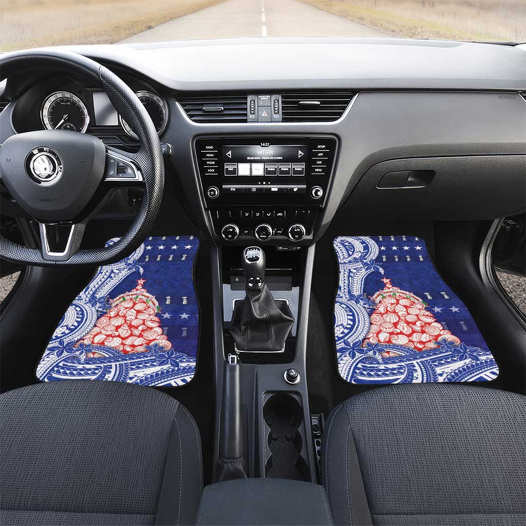 Northern Mariana Islands Christmas Car Mats Seashell Xmas Tree Tribal Waves DT05 Set 2pcs - Front Navy - Polynesian Pride