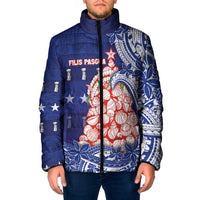 Northern Mariana Islands Christmas Padded Jacket Seashell Xmas Tree Tribal Waves DT05 Men Navy - Polynesian Pride