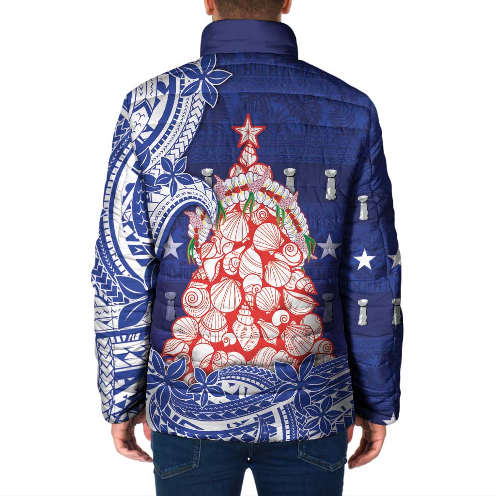 Northern Mariana Islands Christmas Padded Jacket Seashell Xmas Tree Tribal Waves DT05 - Polynesian Pride