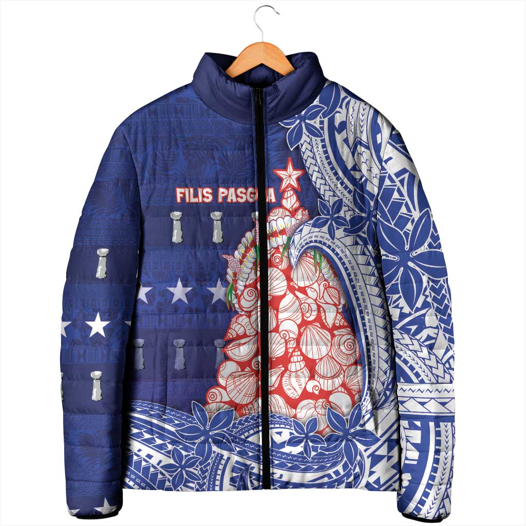 Northern Mariana Islands Christmas Padded Jacket Seashell Xmas Tree Tribal Waves DT05 - Polynesian Pride