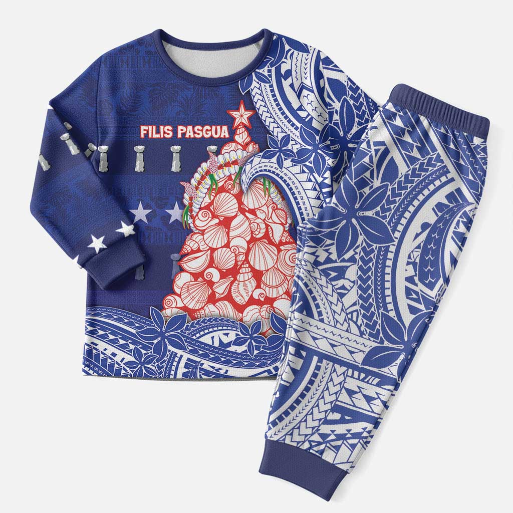 Northern Mariana Islands Christmas Pajama Set Seashell Xmas Tree Tribal Waves DT05 Men Navy - Polynesian Pride
