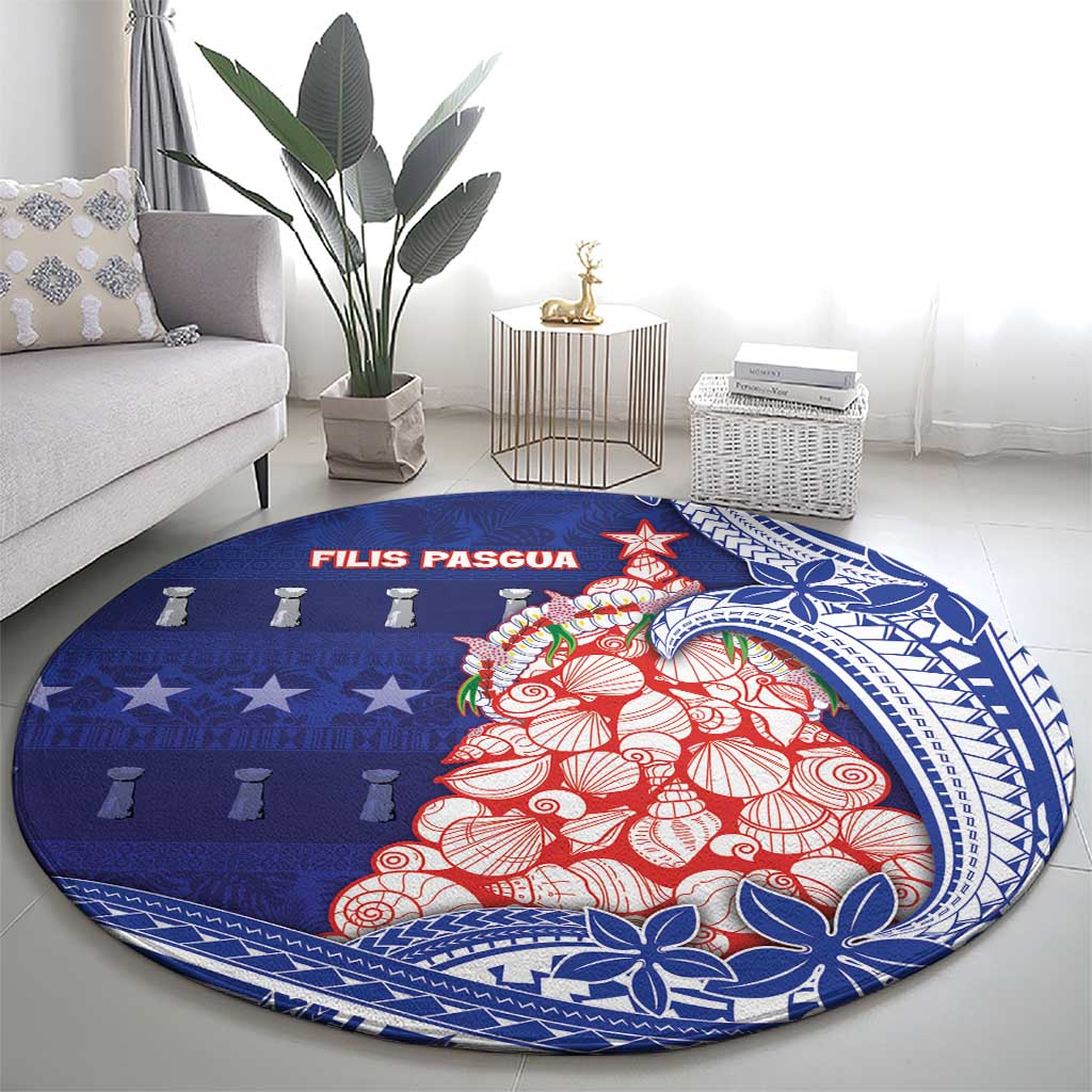 Northern Mariana Islands Christmas Round Carpet Seashell Xmas Tree Tribal Waves DT05 - Polynesian Pride