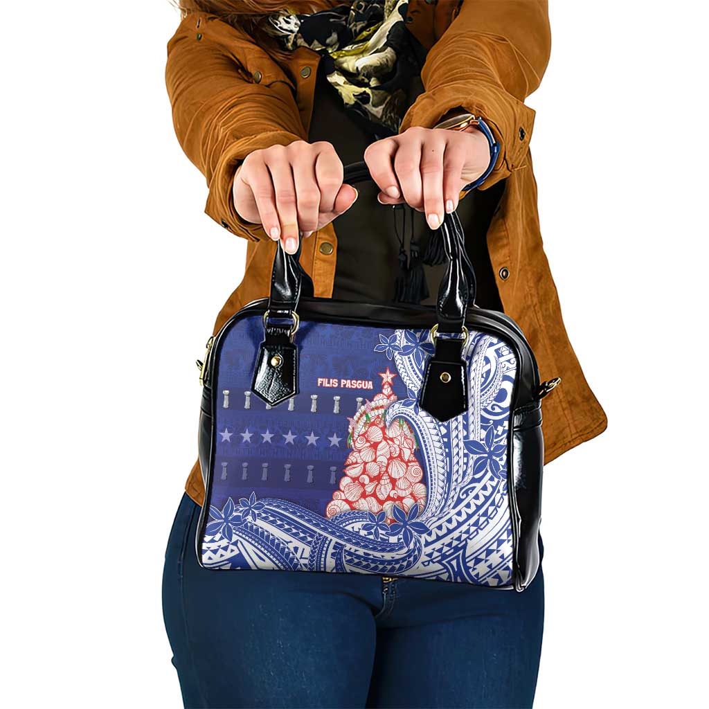 Northern Mariana Islands Christmas Shoulder Handbag Seashell Xmas Tree Tribal Waves DT05 One Size Navy - Polynesian Pride