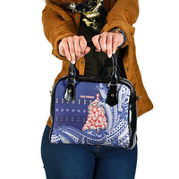 Northern Mariana Islands Christmas Shoulder Handbag Seashell Xmas Tree Tribal Waves DT05 One Size Navy - Polynesian Pride
