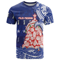 Northern Mariana Islands Christmas T Shirt Seashell Xmas Tree Tribal Waves DT05 Navy - Polynesian Pride