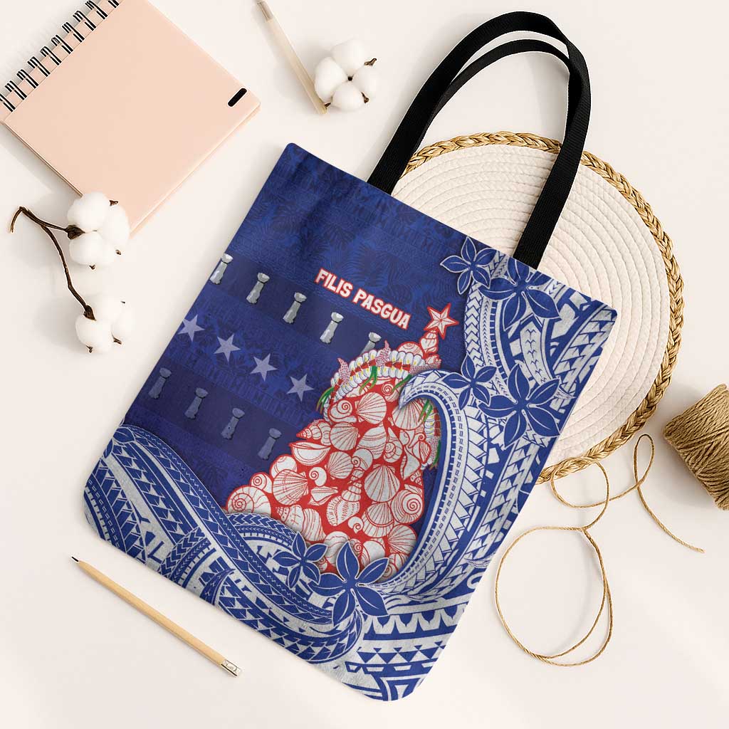 Northern Mariana Islands Christmas Tote Bag Seashell Xmas Tree Tribal Waves DT05 Black Strap One Size Navy - Polynesian Pride