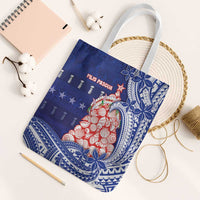 Northern Mariana Islands Christmas Tote Bag Seashell Xmas Tree Tribal Waves DT05 White Strap One Size Navy - Polynesian Pride