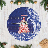 Northern Mariana Islands Christmas Tree Skirt Seashell Xmas Tree Tribal Waves DT05 Casual Navy - Polynesian Pride