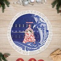 Northern Mariana Islands Christmas Tree Skirt Seashell Xmas Tree Tribal Waves DT05 Fringed Navy - Polynesian Pride
