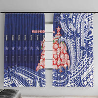 Northern Mariana Islands Christmas Window Curtain Seashell Xmas Tree Tribal Waves DT05 With Hooks Navy - Polynesian Pride