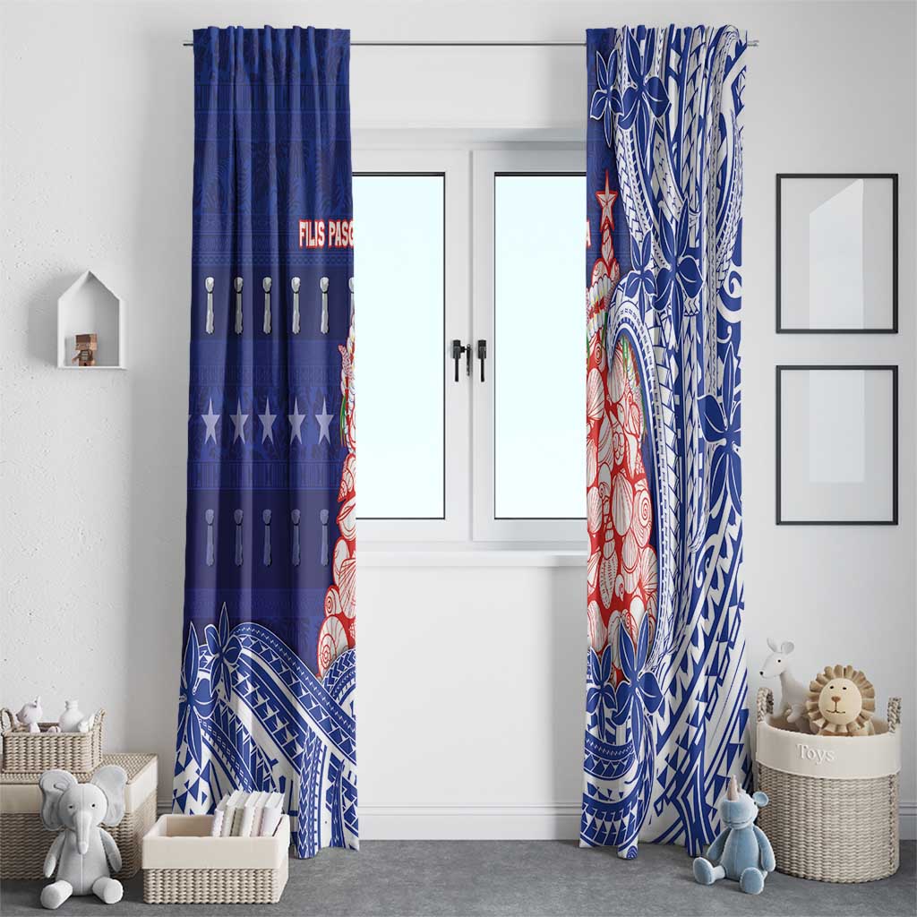 Northern Mariana Islands Christmas Window Curtain Seashell Xmas Tree Tribal Waves DT05 - Polynesian Pride