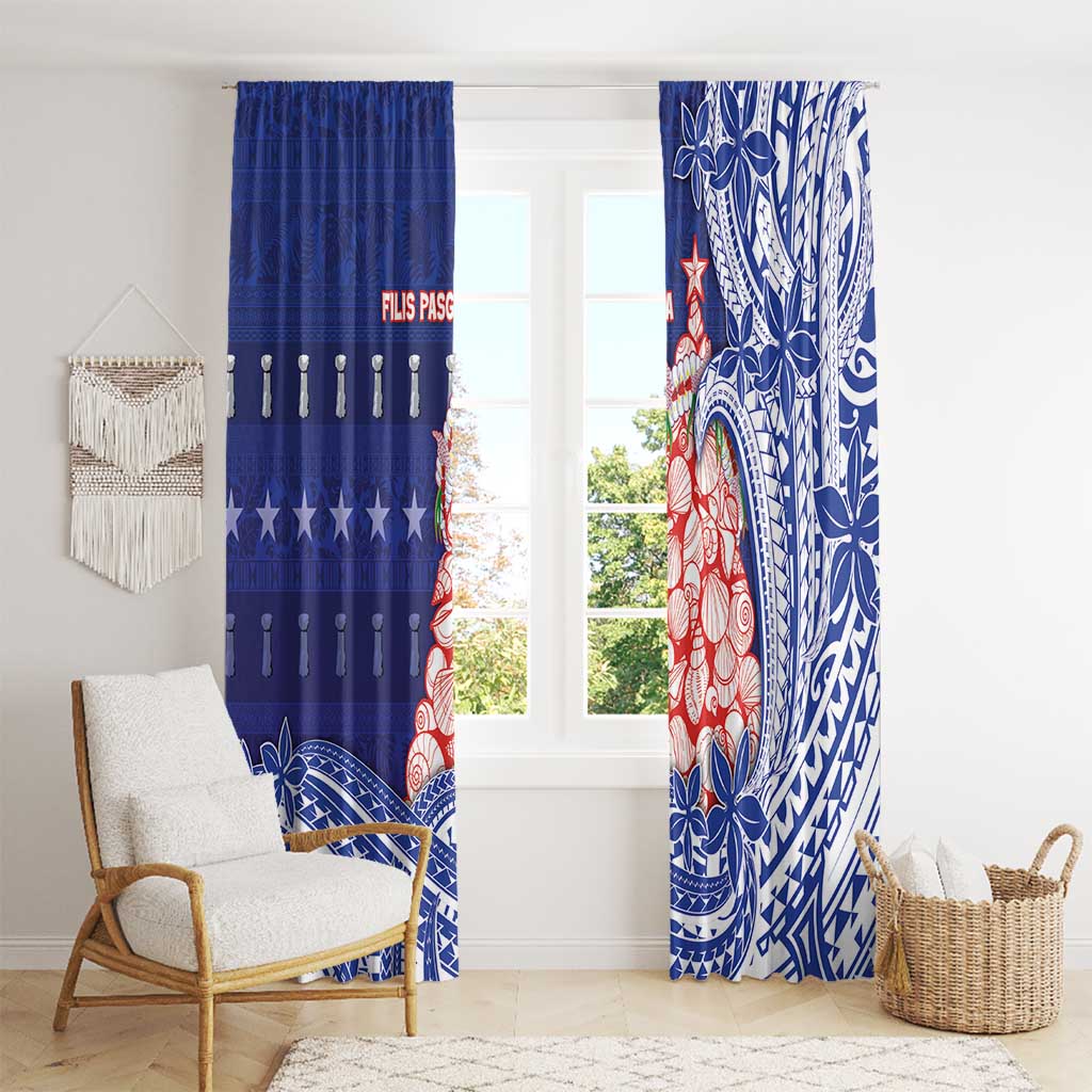 Northern Mariana Islands Christmas Window Curtain Seashell Xmas Tree Tribal Waves DT05 - Polynesian Pride