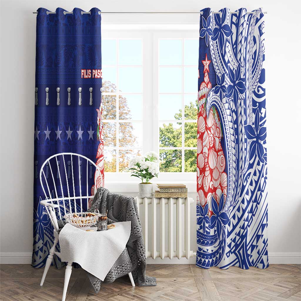 Northern Mariana Islands Christmas Window Curtain Seashell Xmas Tree Tribal Waves DT05 - Polynesian Pride