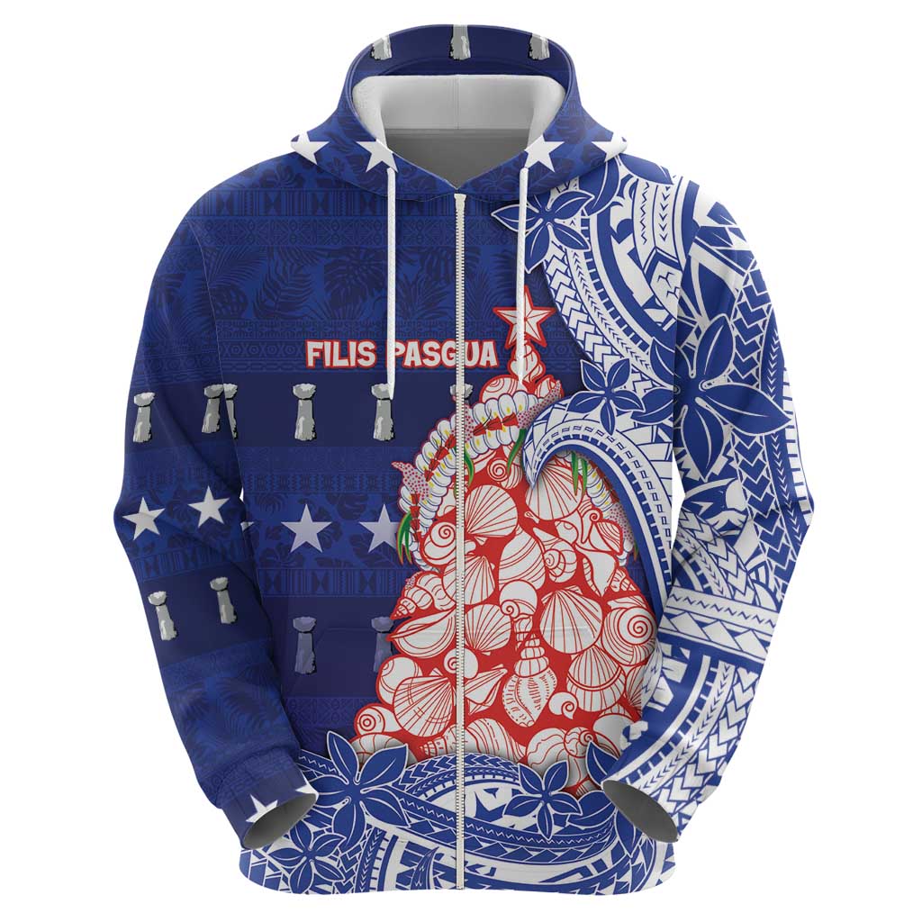 Northern Mariana Islands Christmas Zip Hoodie Seashell Xmas Tree Tribal Waves DT05 - Polynesian Pride