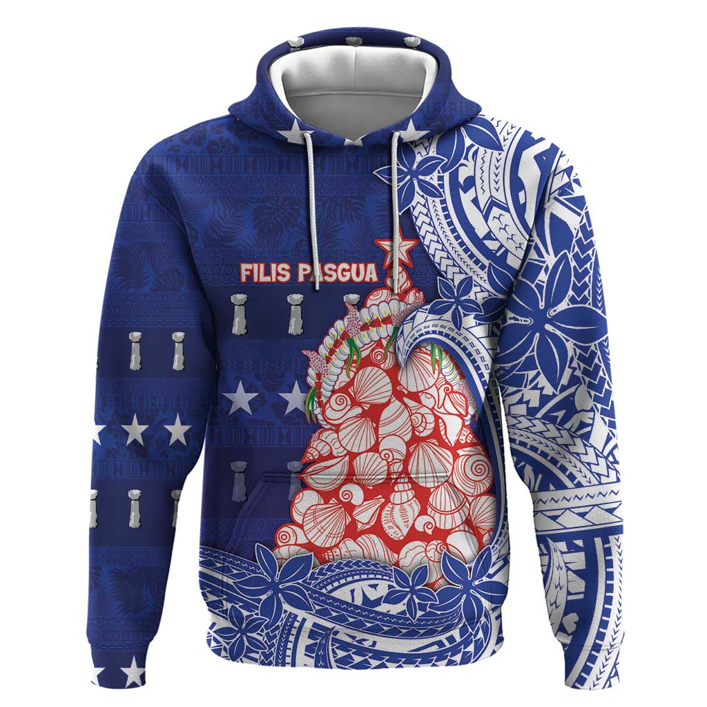 Northern Mariana Islands Christmas Zip Hoodie Seashell Xmas Tree Tribal Waves DT05 Pullover Hoodie Navy - Polynesian Pride