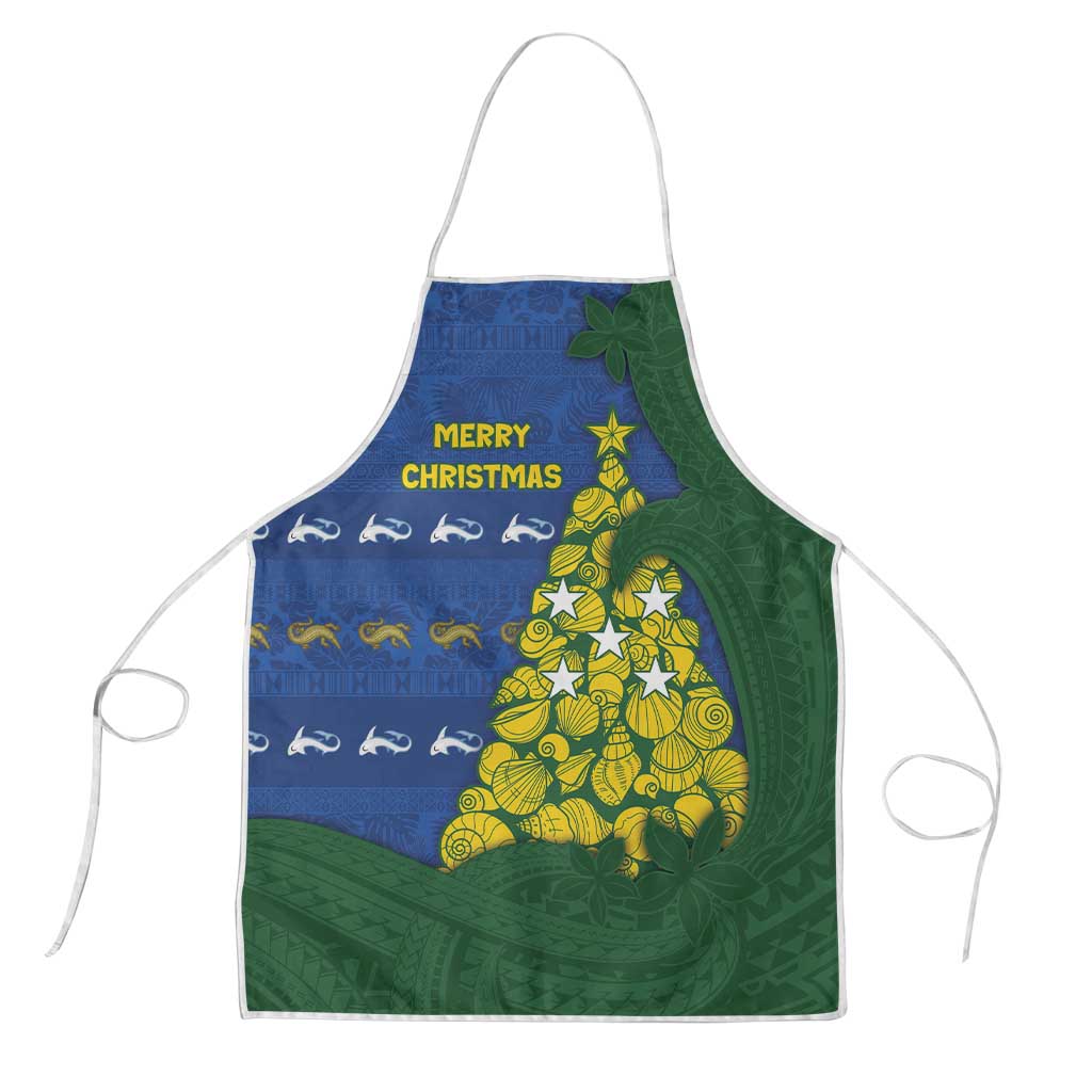 Solomon Islands Christmas Apron Seashell Xmas Tree Tribal Waves DT05 Navy - Polynesian Pride