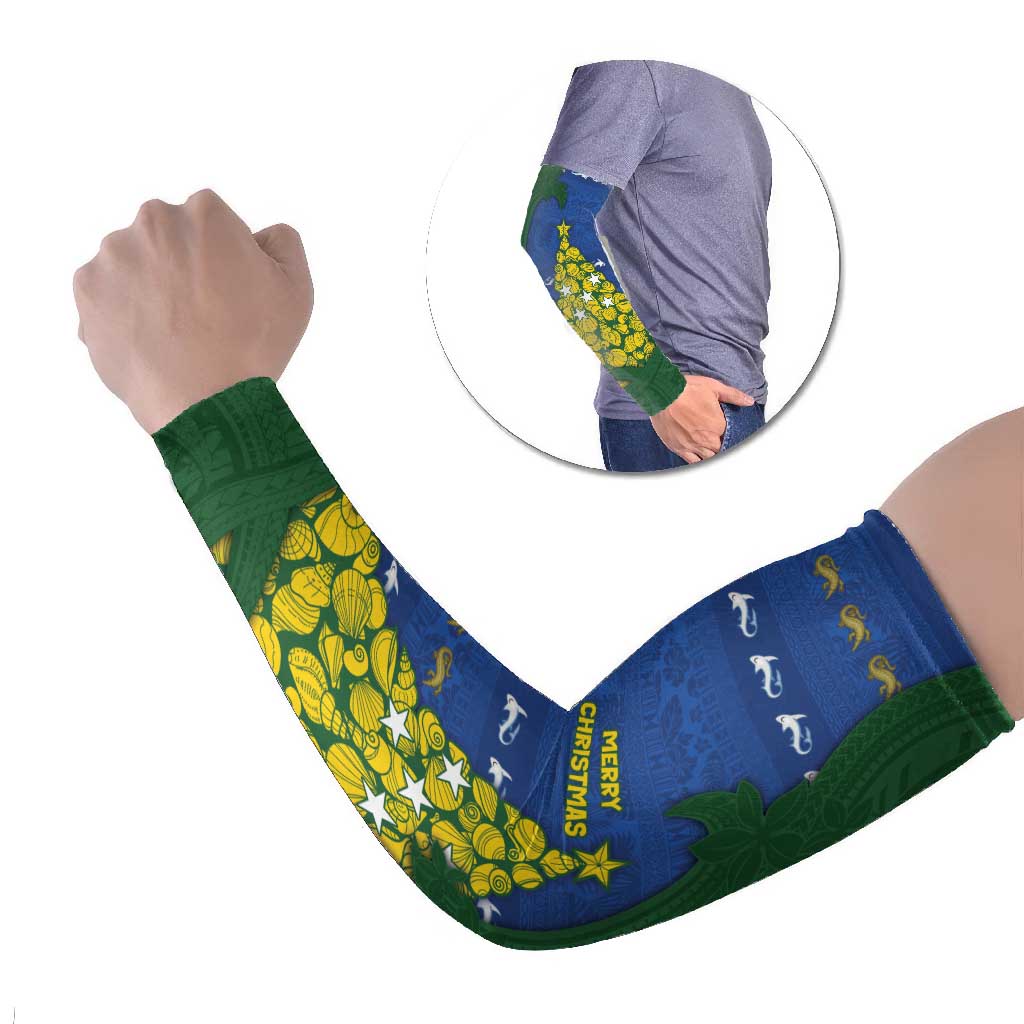 Solomon Islands Christmas Arm Sleeves Seashell Xmas Tree Tribal Waves DT05 Set of 2 Navy - Polynesian Pride
