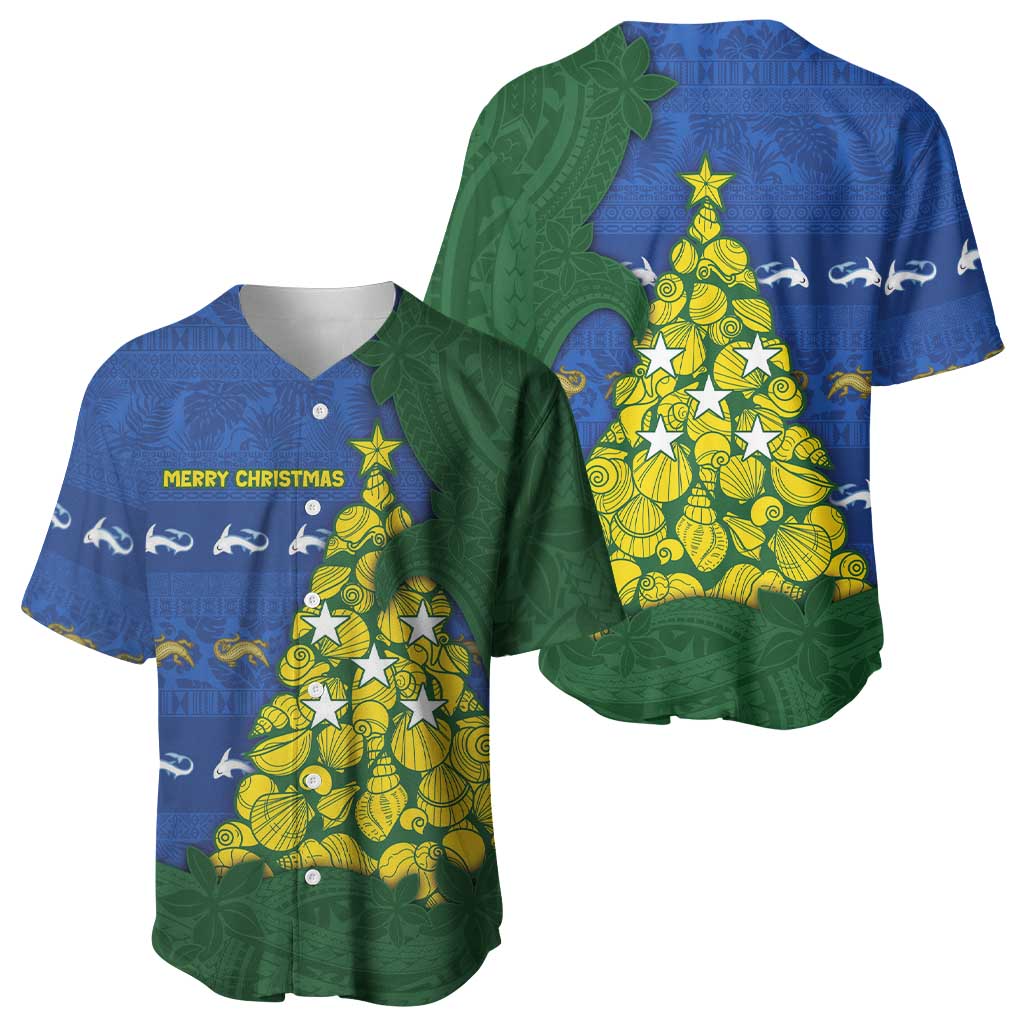 Solomon Islands Christmas Baseball Jersey Seashell Xmas Tree Tribal Waves DT05 - Polynesian Pride