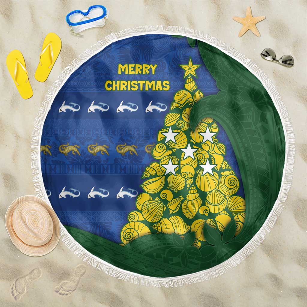 Solomon Islands Christmas Beach Blanket Seashell Xmas Tree Tribal Waves DT05 One Size 150cm Navy - Polynesian Pride