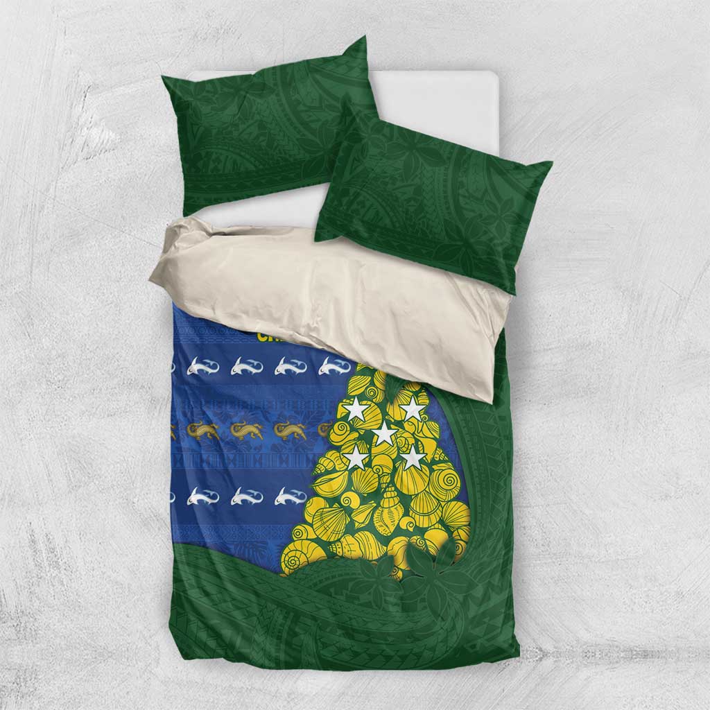 Solomon Islands Christmas Bedding Set Seashell Xmas Tree Tribal Waves DT05 US Twin 172cm x 218cm Navy - Polynesian Pride