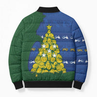 Solomon Islands Christmas Bomber Puffer Jacket Seashell Xmas Tree Tribal Waves DT05 - Polynesian Pride