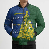 Solomon Islands Christmas Bomber Puffer Jacket Seashell Xmas Tree Tribal Waves DT05 - Polynesian Pride