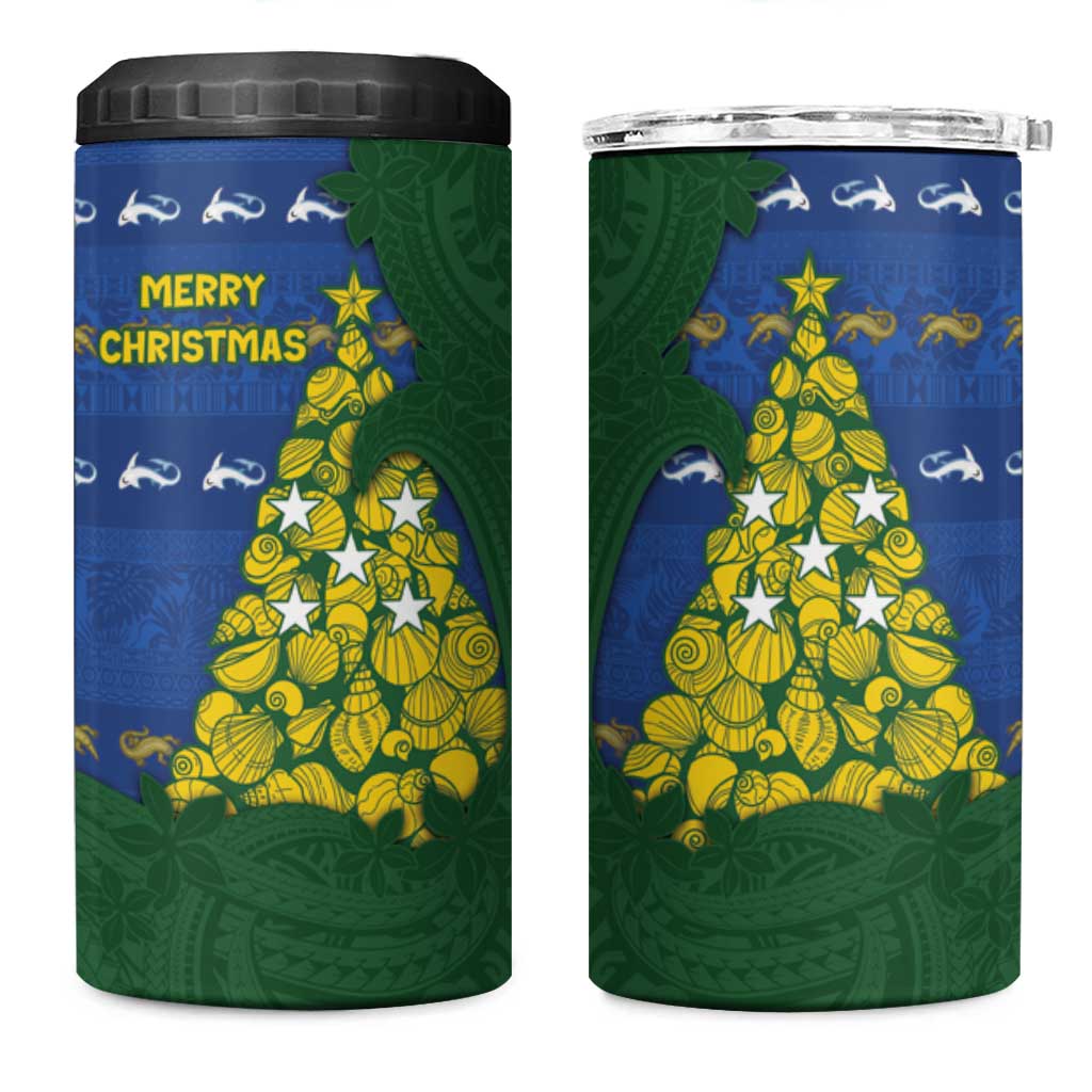Solomon Islands Christmas 4 in 1 Can Cooler Tumbler Seashell Xmas Tree Tribal Waves DT05 One Size: 16 oz Navy - Polynesian Pride