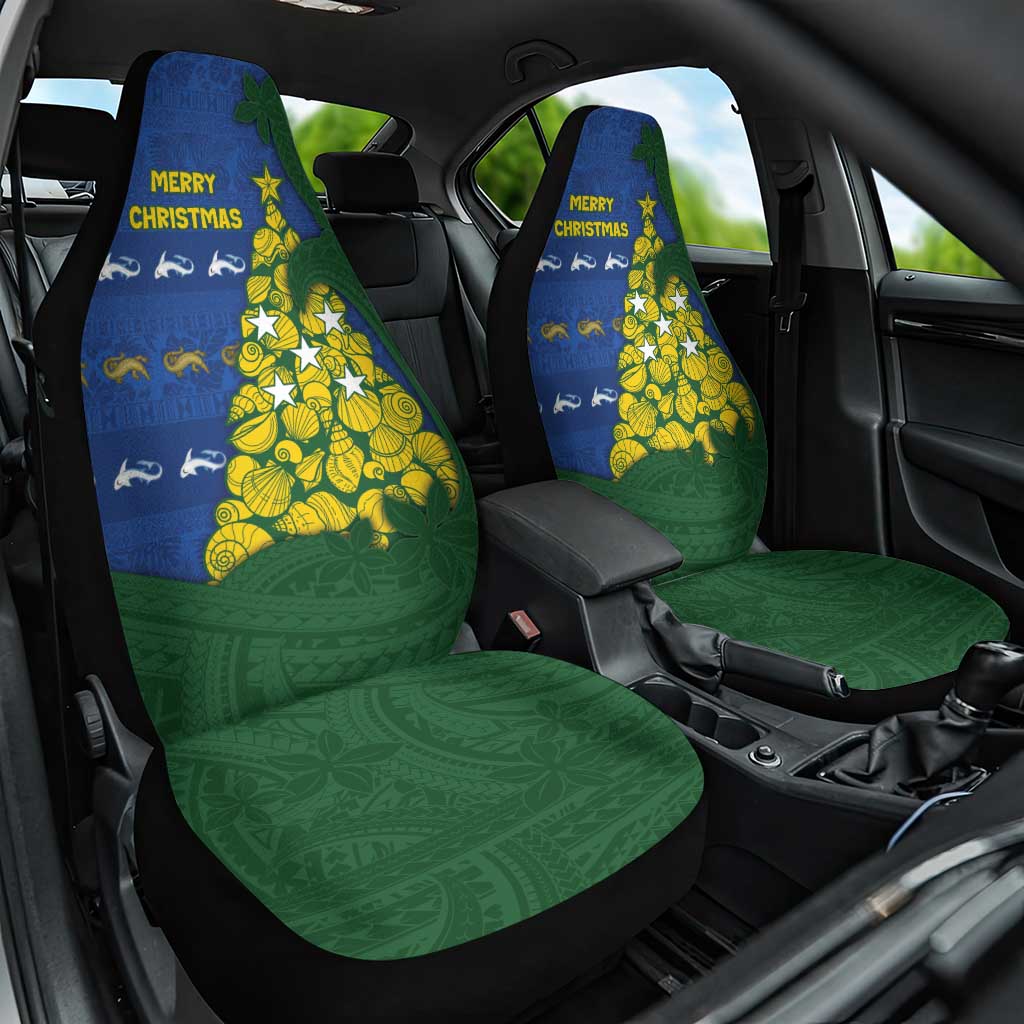 Solomon Islands Christmas Car Seat Cover Seashell Xmas Tree Tribal Waves DT05 One Size Navy - Polynesian Pride