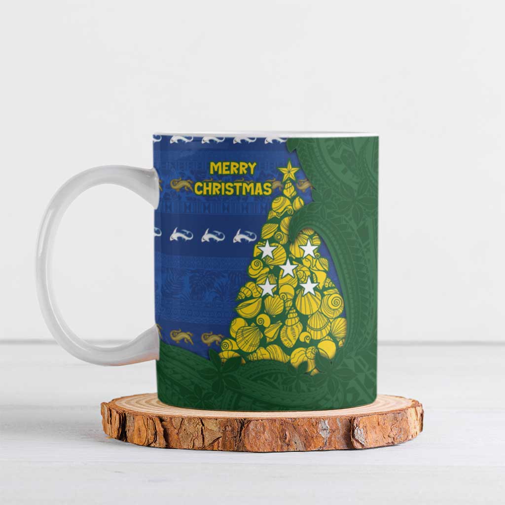 Solomon Islands Christmas Ceramic Mug Seashell Xmas Tree Tribal Waves DT05 Navy - Polynesian Pride