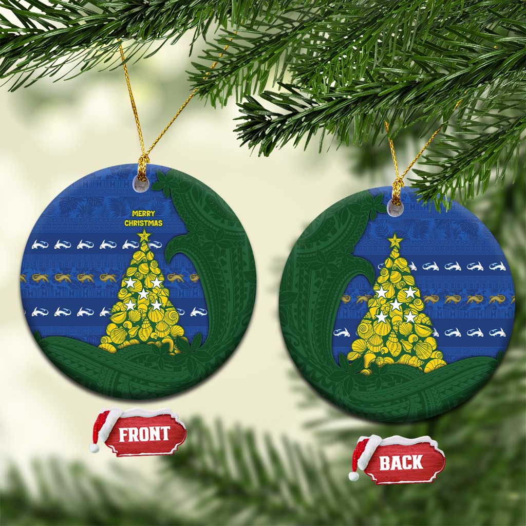 Solomon Islands Christmas Ceramic Ornament Seashell Xmas Tree Tribal Waves DT05 Circle Navy - Polynesian Pride